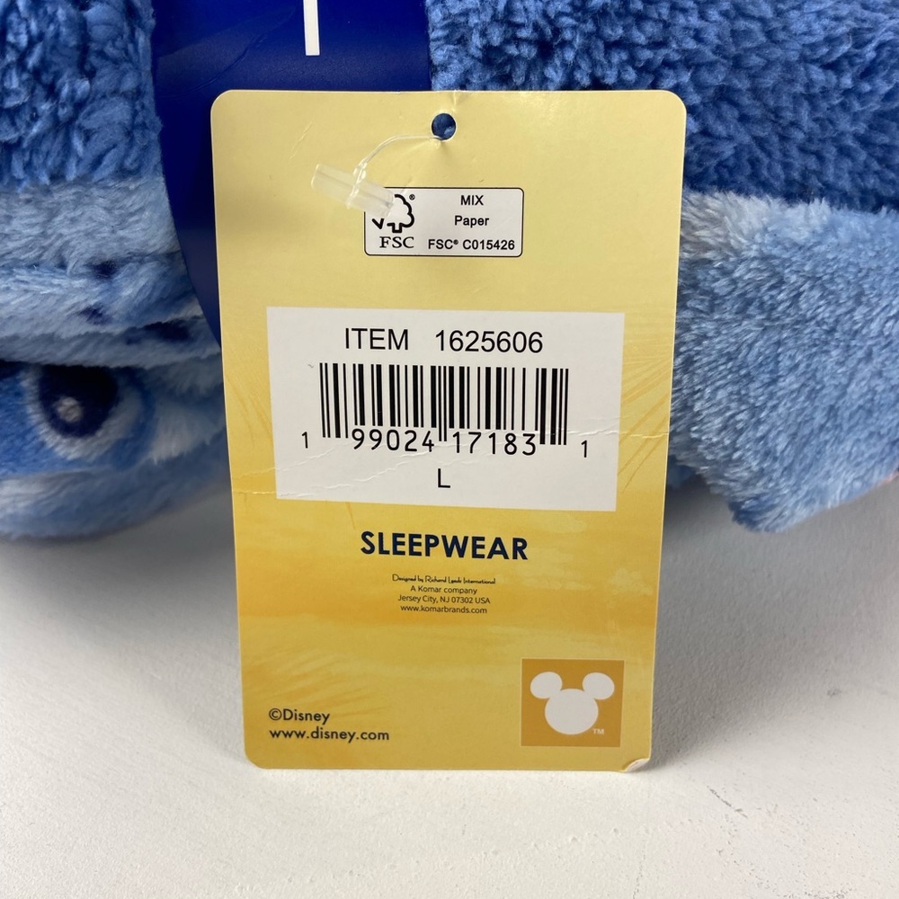 Disney Stitch One Piece Pajama Women’s Large Blue Plush Hooded Onesie NWT - Picture 6 of 7